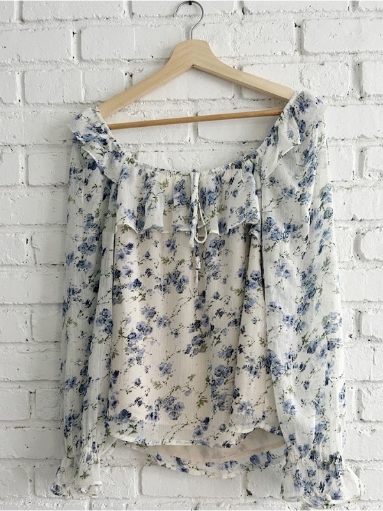 Dress Forum Tops - Dress Forum Meadow Ruffled Blouse in Blue Floral - Size S